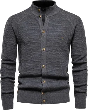 Mens Sweater Cardigan Casual Full Zip Knitted Long Sleeve Sweaters Stand Collar Men's Jacket Retro Workout Outfits