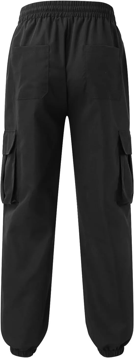 Men's Sweatpants Casual Solid Color Drawstring Elastic Waist Comfy Trousers Multiple Pockets Flowy Outdoor Cargo Pants
