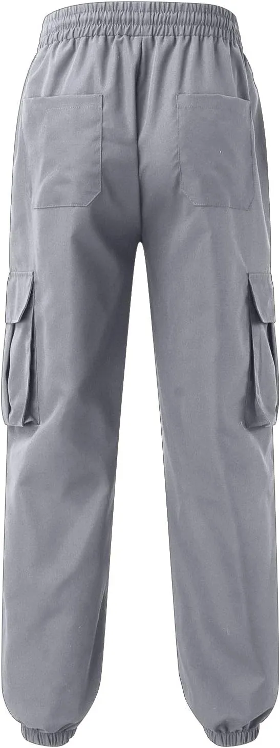 Men's Sweatpants Casual Solid Color Drawstring Elastic Waist Comfy Trousers Multiple Pockets Flowy Outdoor Cargo Pants