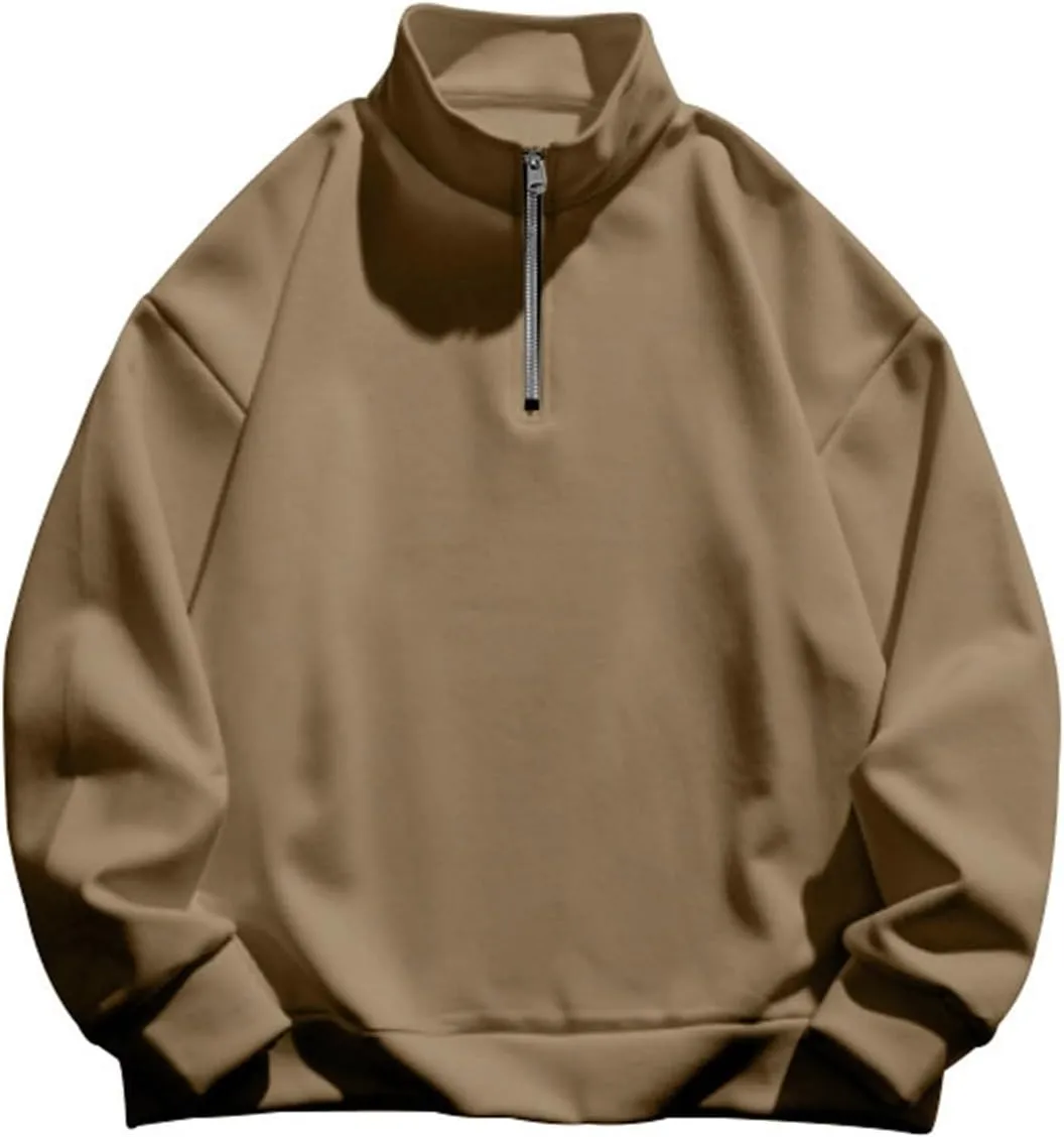 Mens Sweatshirt Heavyweight Fleece Long Sleeve Half Zip Long Sleeve Texture Long Sleeve Casual Pullover Navy Hoodie