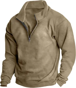 Mens Sweatshirt Heavyweight Fleece Long Sleeve Half Zip Long Sleeve Texture Long Sleeve Casual Pullover Navy Hoodie