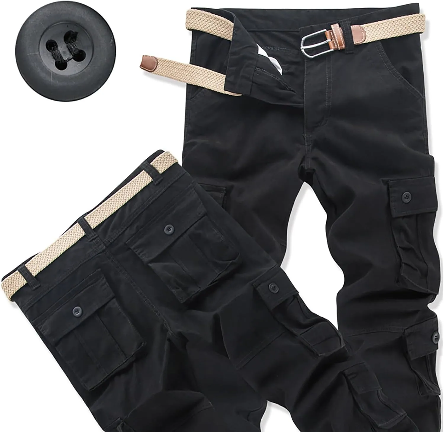 Mens Tactiacl Hiking Work Pants Straight Leg Lightweight Athletic Fit Cargo Trousers Outdoor Pants with Multi Pockets