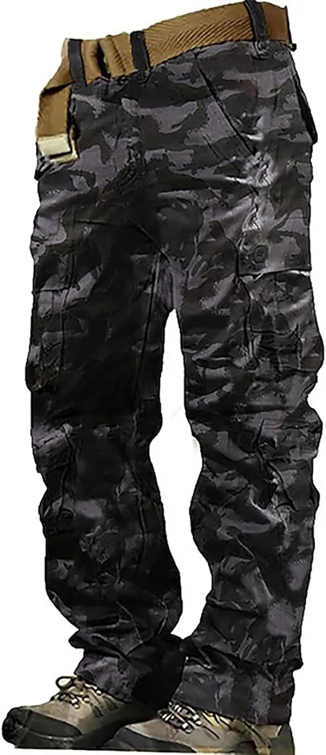Mens Tactiacl Hiking Work Pants Straight Leg Lightweight Athletic Fit Cargo Trousers Outdoor Pants with Multi Pockets
