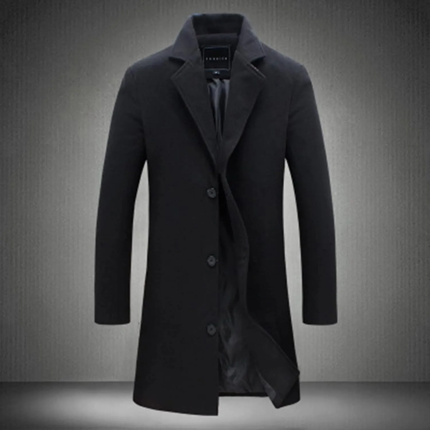 Mens Trench Coat Notched Collar Single Breasted Mid Length Peacoat Winter Overcoat with Pockets Warm Windbreaker