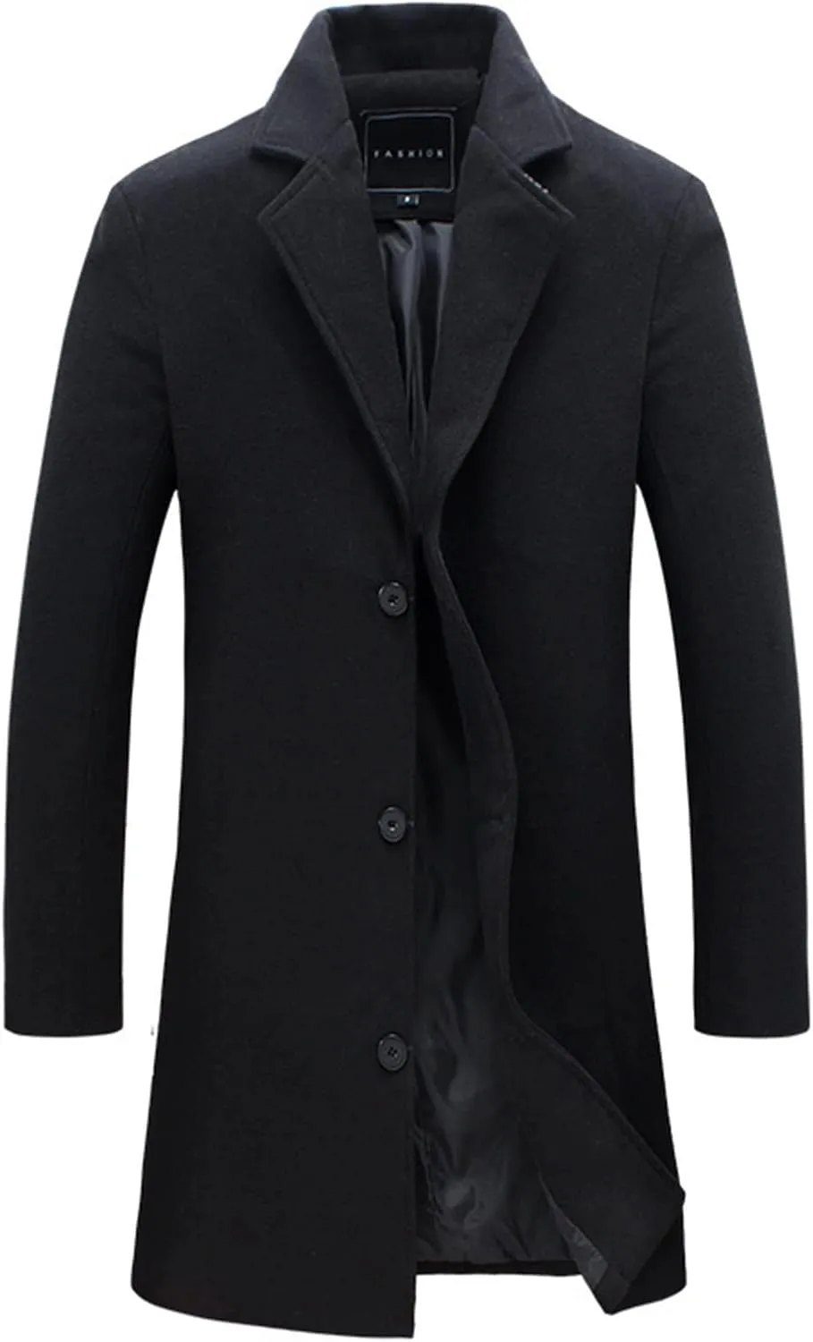 Mens Trench Coat Notched Collar Single Breasted Mid Length Peacoat Winter Overcoat with Pockets Warm Windbreaker