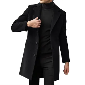 Mens Trench Coat Notched Collar Single Breasted Mid Length Peacoat Winter Overcoat with Pockets Warm Windbreaker