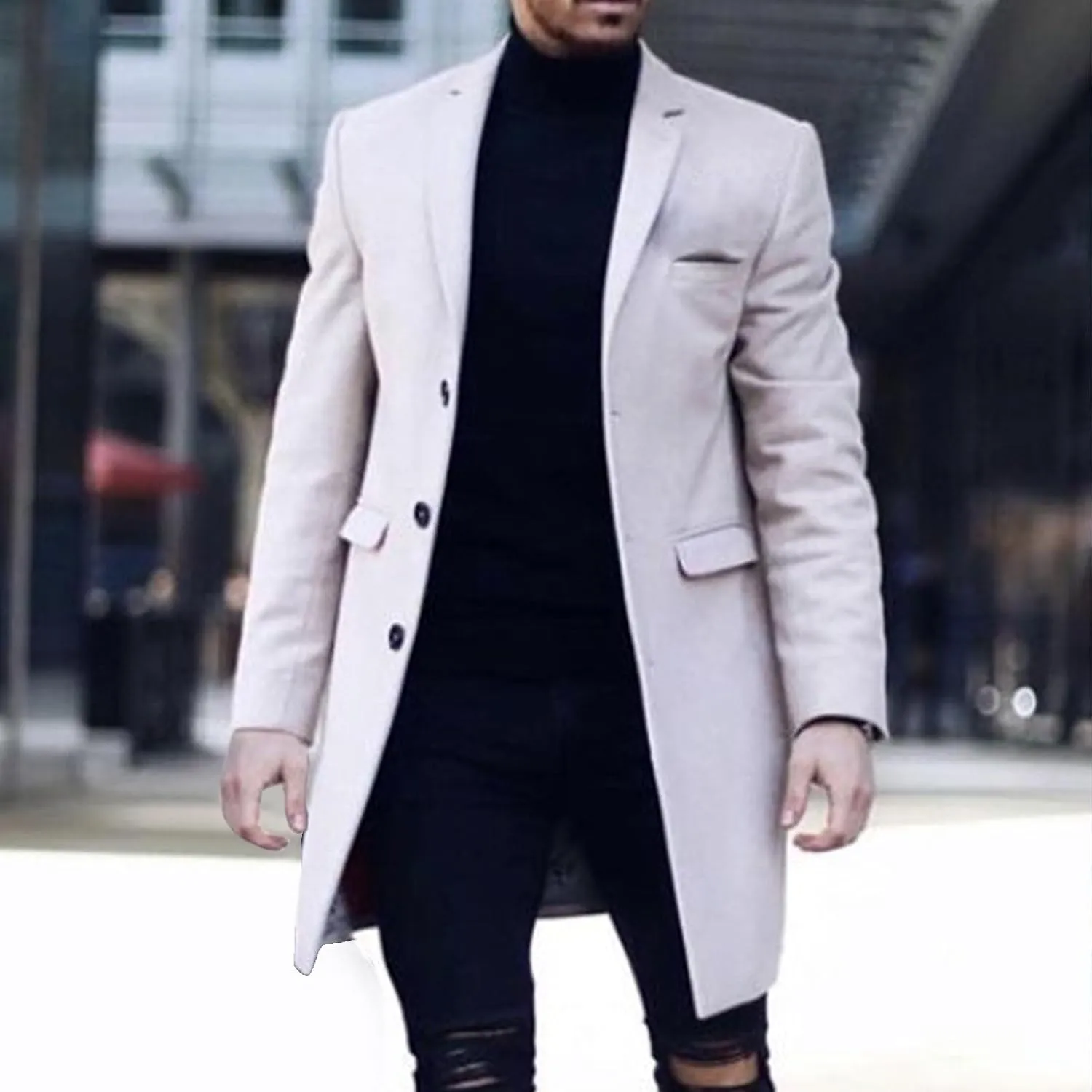 Men's Tweed Trench Coat Notched Collar Single Breasted Overcoat Vintage Big And Tall Warm Winter Plaid Midi Jackets