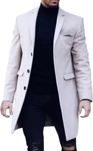 Men's Tweed Trench Coat Notched Collar Single Breasted Overcoat Vintage Big And Tall Warm Winter Plaid Midi Jackets