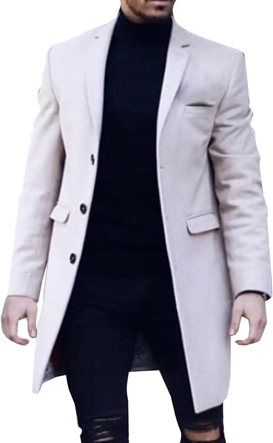 Men's Tweed Trench Coat Notched Collar Single Breasted Overcoat Vintage Big And Tall Warm Winter Plaid Midi Jackets