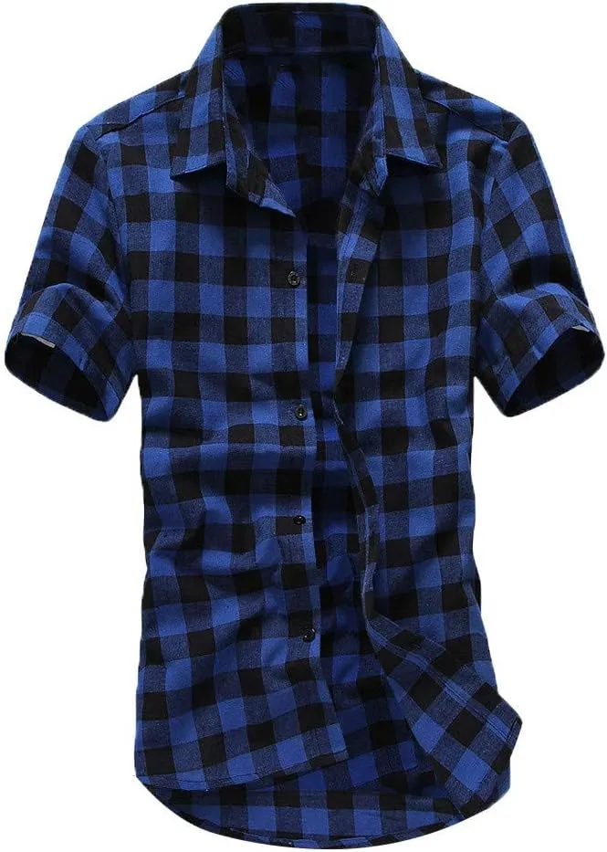 Mens Western Cowboy Short Sleeve Pearl Snap Casual Plaid Work Shirts Casual Summer Button Down Gingham Dress Shirts