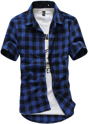 Mens Western Cowboy Short Sleeve Pearl Snap Casual Plaid Work Shirts Casual Summer Button Down Gingham Dress Shirts