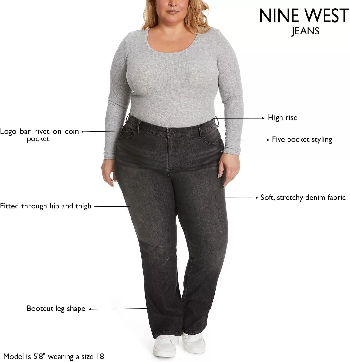 Nine West Women's Plus Size Bootcut Jeans for Women, High-Rise Trendy Stretch Denim Pants