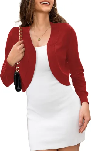 Othyroce Women's Cropped Cardigan Sweaters Long Sleeve Open Front Bolero Shrug Sweaters Jacket for Dresses