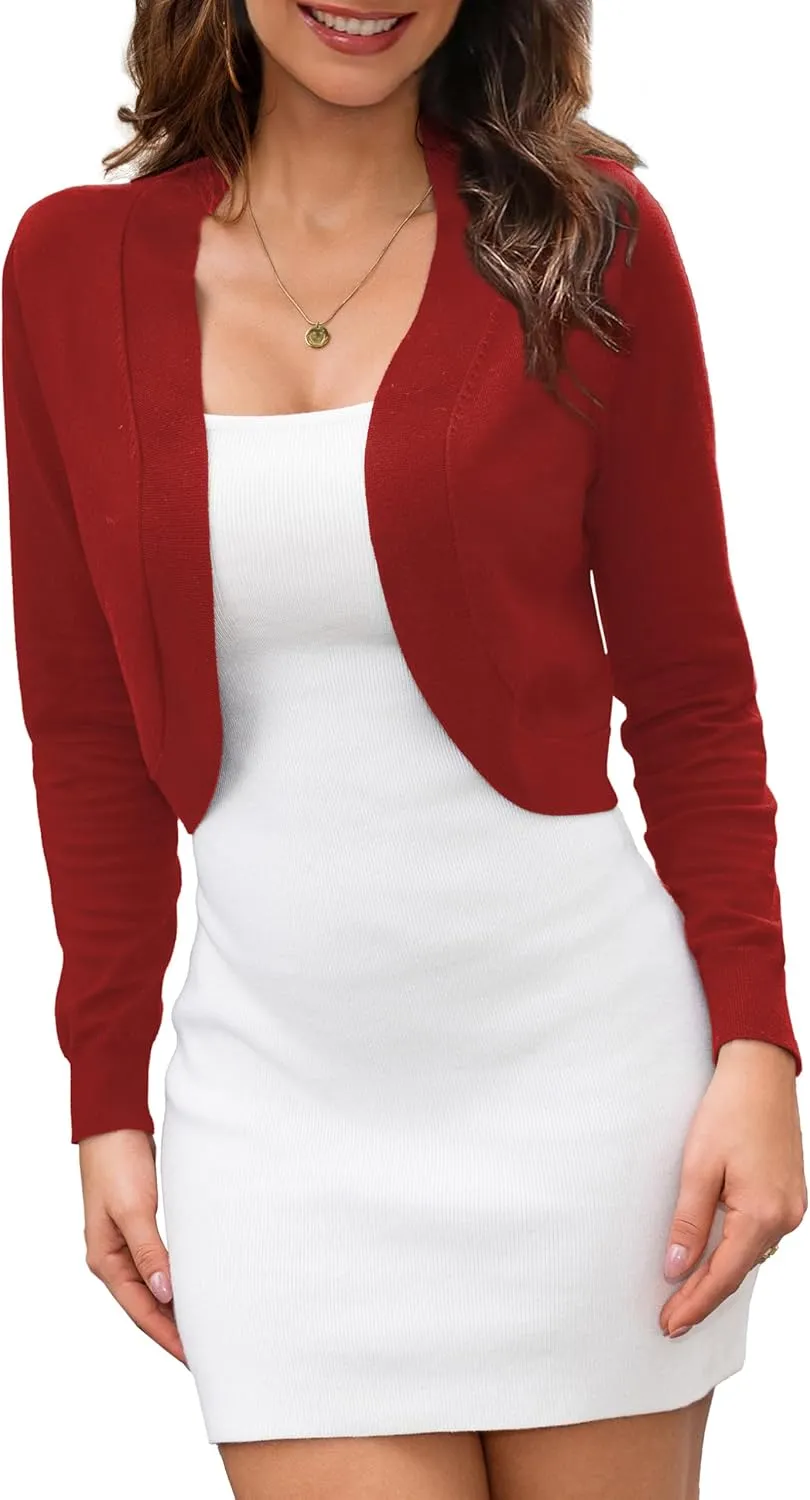 Othyroce Women's Cropped Cardigan Sweaters Long Sleeve Open Front Bolero Shrug Sweaters Jacket for Dresses