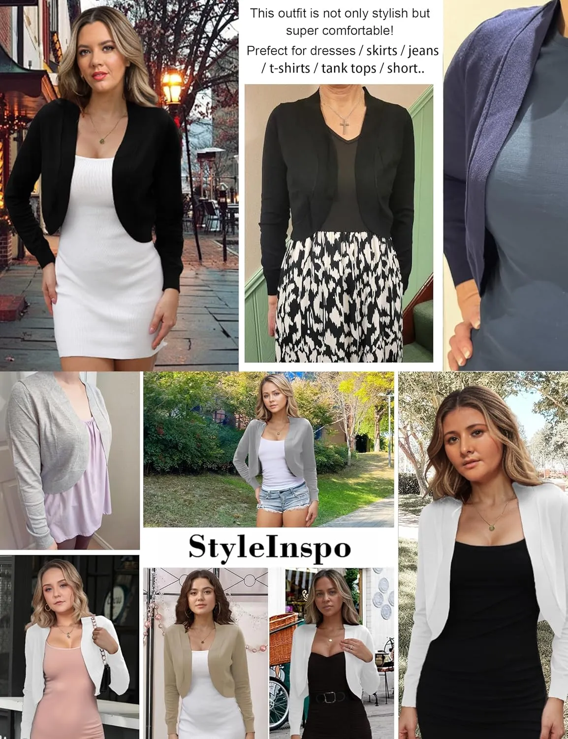 Othyroce Women's Cropped Cardigan Sweaters Long Sleeve Open Front Bolero Shrug Sweaters Jacket for Dresses