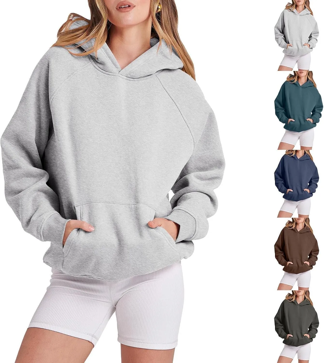 Oversized Hoodies for Women and Men Couples Fleece Basic Solid Hooded Sweatshirt Pullover Jackets