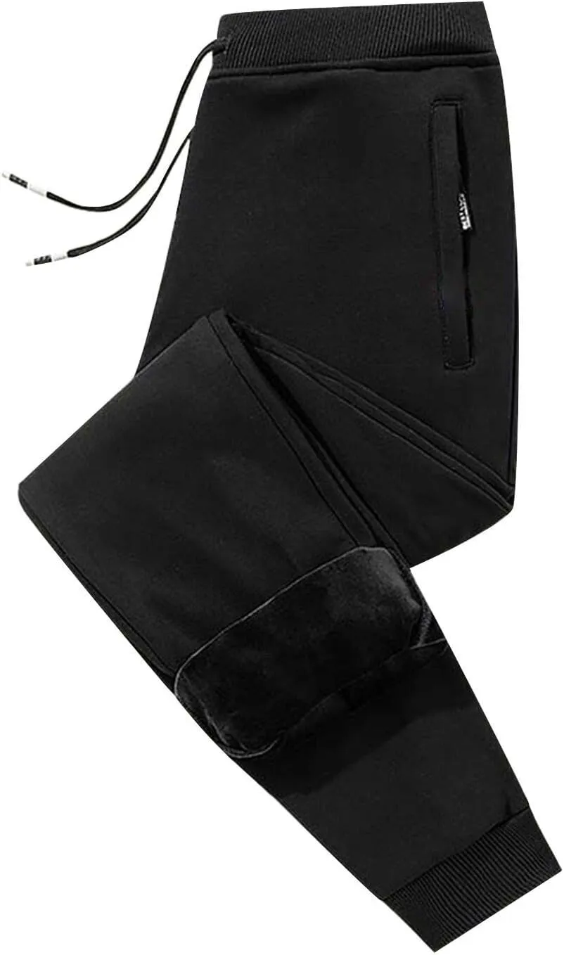 PEHMEA Men's Thick Warm Fleece Lined Sweatpants Winter Active Running Joggers Pants(02 Black,Medium)