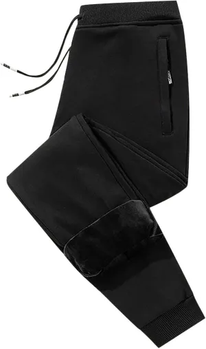 PEHMEA Men's Thick Warm Fleece Lined Sweatpants Winter Active Running Joggers Pants(02 Black,Medium)