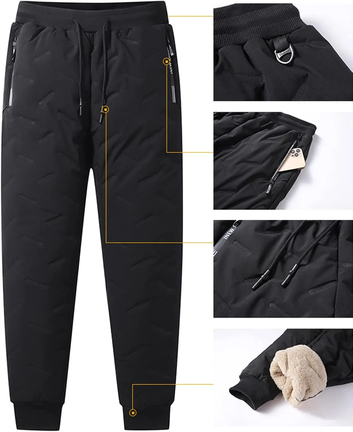PEHMEA Men's Warm Sherpa Fleece Lined Sweatpants Winter Active Running Joggers Pants