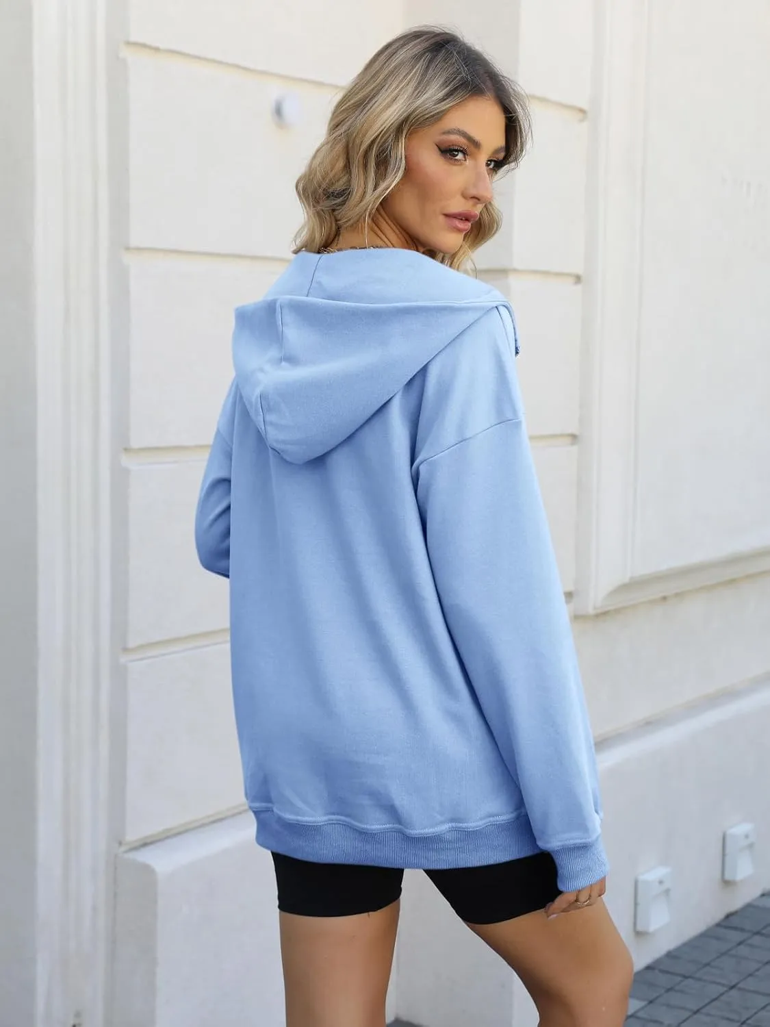 PGANDS Women's Long Sleeve Fleece Lined Hoodies Half Zip Collar Zipper Loose Hooded Sweatshirts