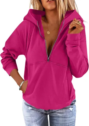 PGANDS Women's Long Sleeve Fleece Lined Hoodies Half Zip Collar Zipper Loose Hooded Sweatshirts