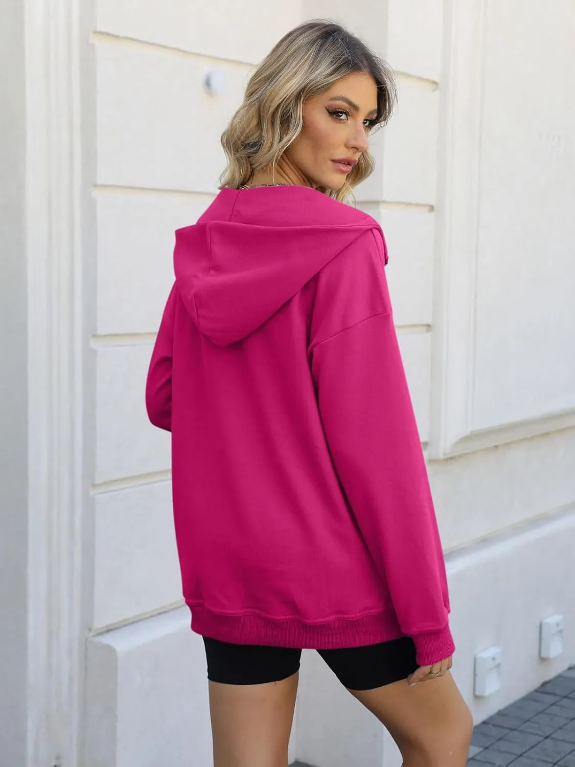 PGANDS Women's Long Sleeve Fleece Lined Hoodies Half Zip Collar Zipper Loose Hooded Sweatshirts