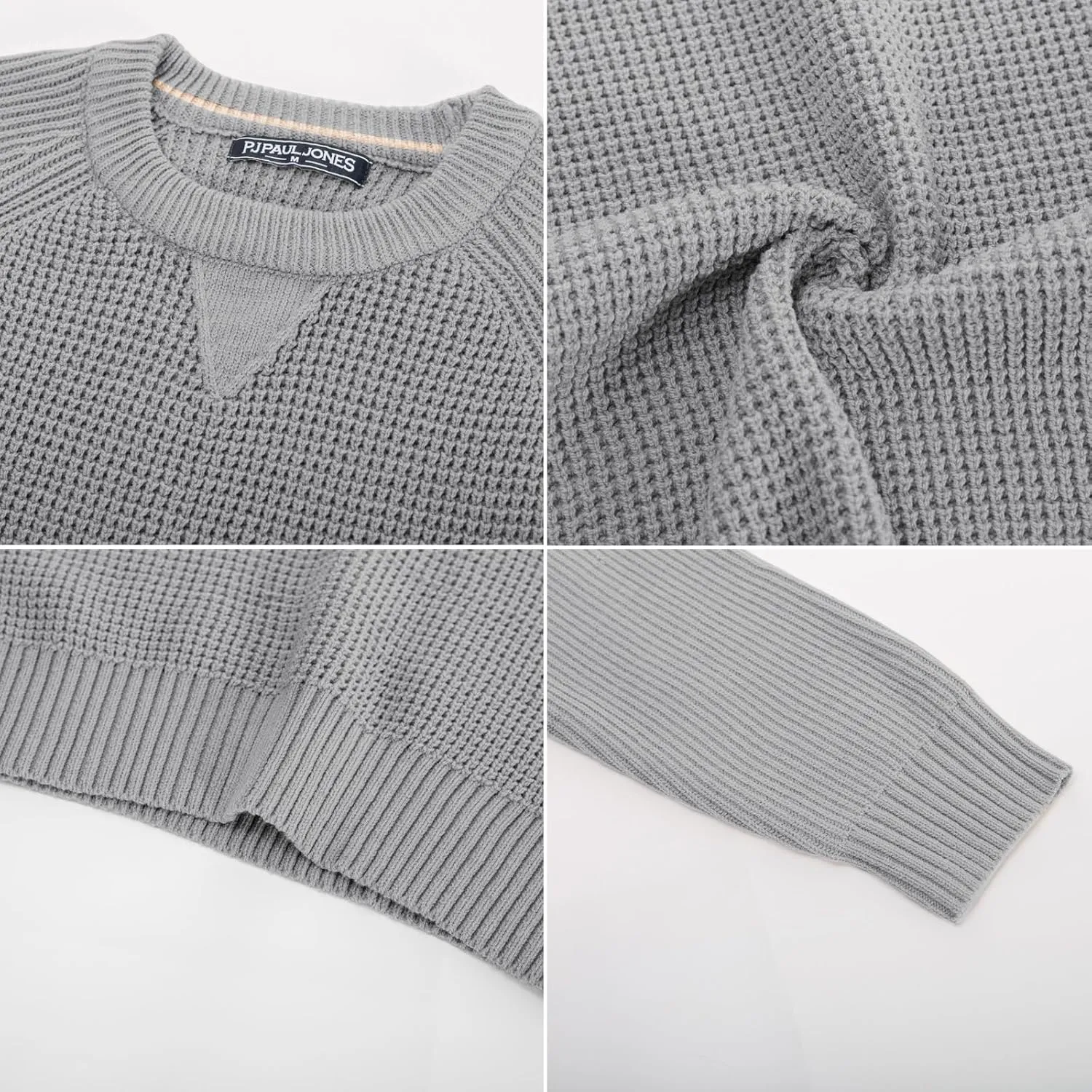 PJ PAUL JONES Mens Crewneck Sweater Waffle Knitted Pullover Sweaters Raglan Sleeve Knitwear Sweaters