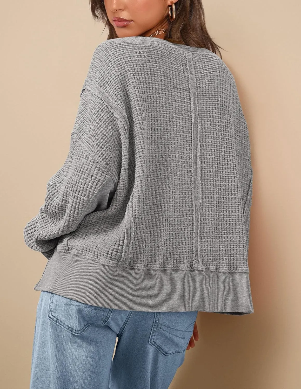 PRETTYGARDEN Women's Oversized Crewneck Sweatshirts Fall Fashion Casual Long Sleeve Pullover Waffle Knit Spring Shirts Top
