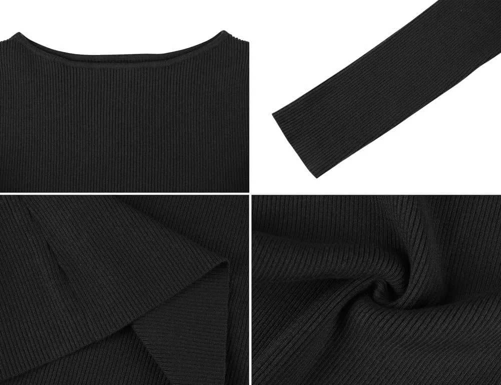 PrettyGuide Women's Long Sleeve Boat Neck Sweater Slim Fit Vintage Ribbed Knit Fall Pullover Tops