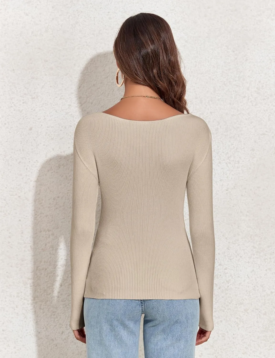 PrettyGuide Women's Long Sleeve Boat Neck Sweater Slim Fit Vintage Ribbed Knit Fall Pullover Tops