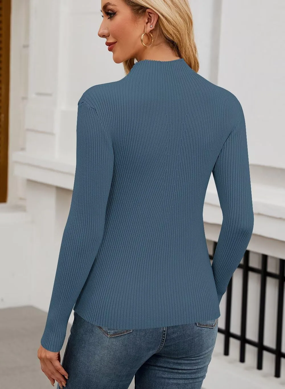 QACOHU Turtleneck Ribbed Sweaters for Women Cute Sexy Knitted Warm Fitted Sweaters Tops