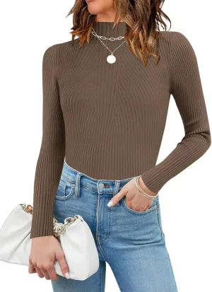 QACOHU Turtleneck Ribbed Sweaters for Women Cute Sexy Knitted Warm Fitted Sweaters Tops