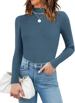 QACOHU Turtleneck Ribbed Sweaters for Women Cute Sexy Knitted Warm Fitted Sweaters Tops