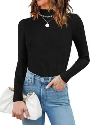QACOHU Turtleneck Ribbed Sweaters for Women Cute Sexy Knitted Warm Fitted Sweaters Tops
