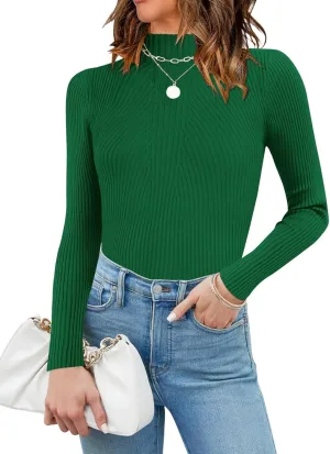 QACOHU Turtleneck Ribbed Sweaters for Women Cute Sexy Knitted Warm Fitted Sweaters Tops