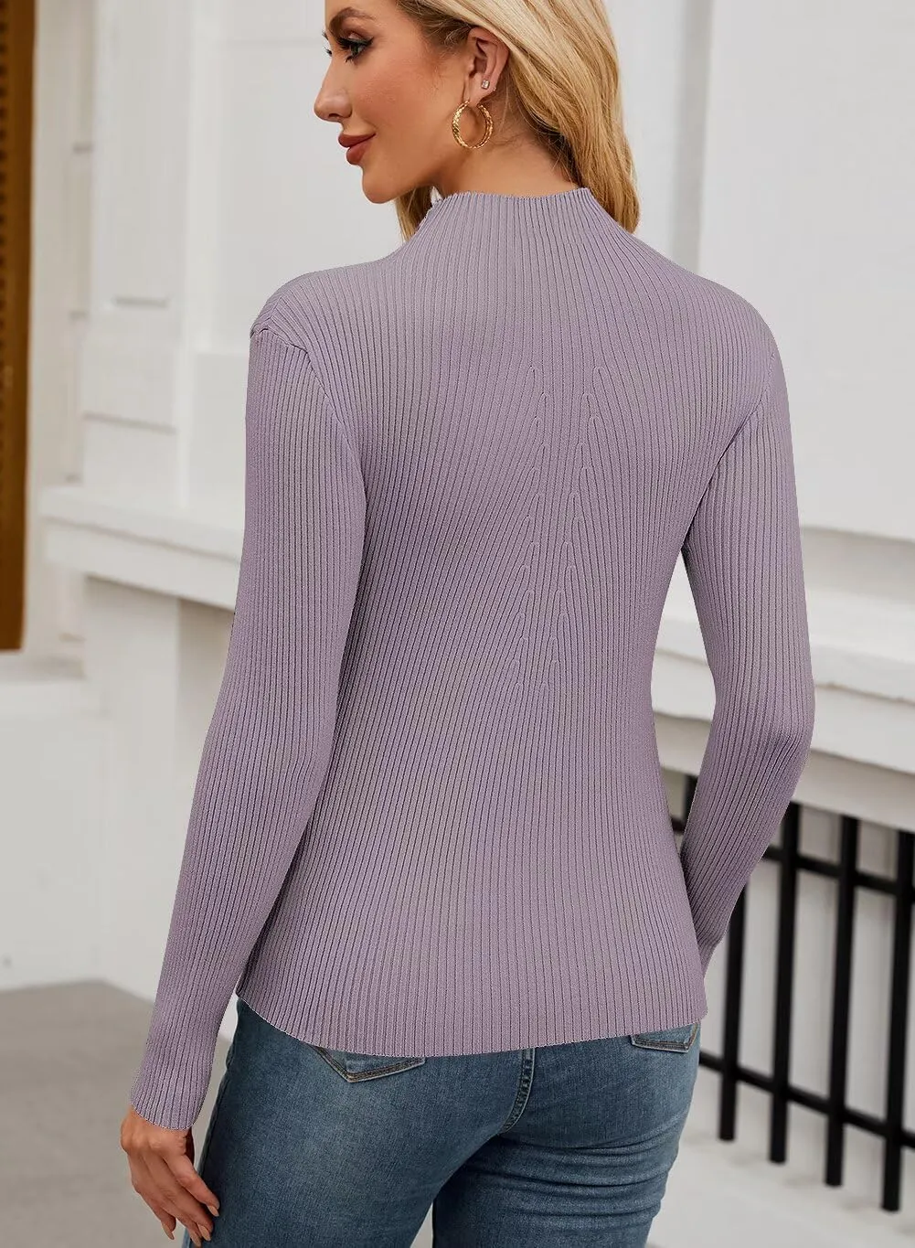 QACOHU Turtleneck Ribbed Sweaters for Women Cute Sexy Knitted Warm Fitted Sweaters Tops