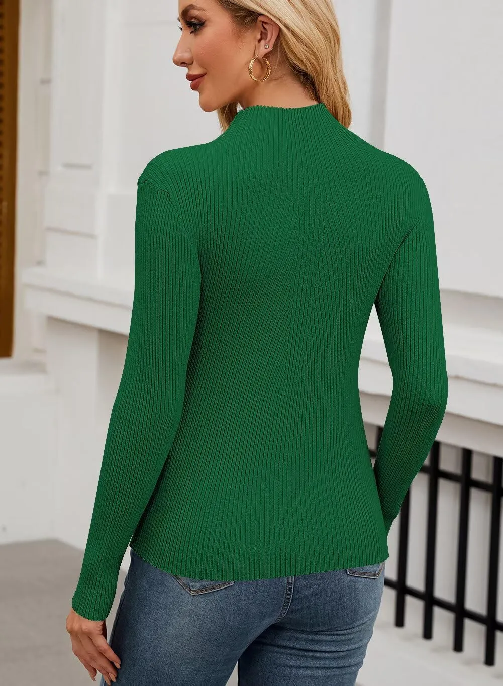 QACOHU Turtleneck Ribbed Sweaters for Women Cute Sexy Knitted Warm Fitted Sweaters Tops