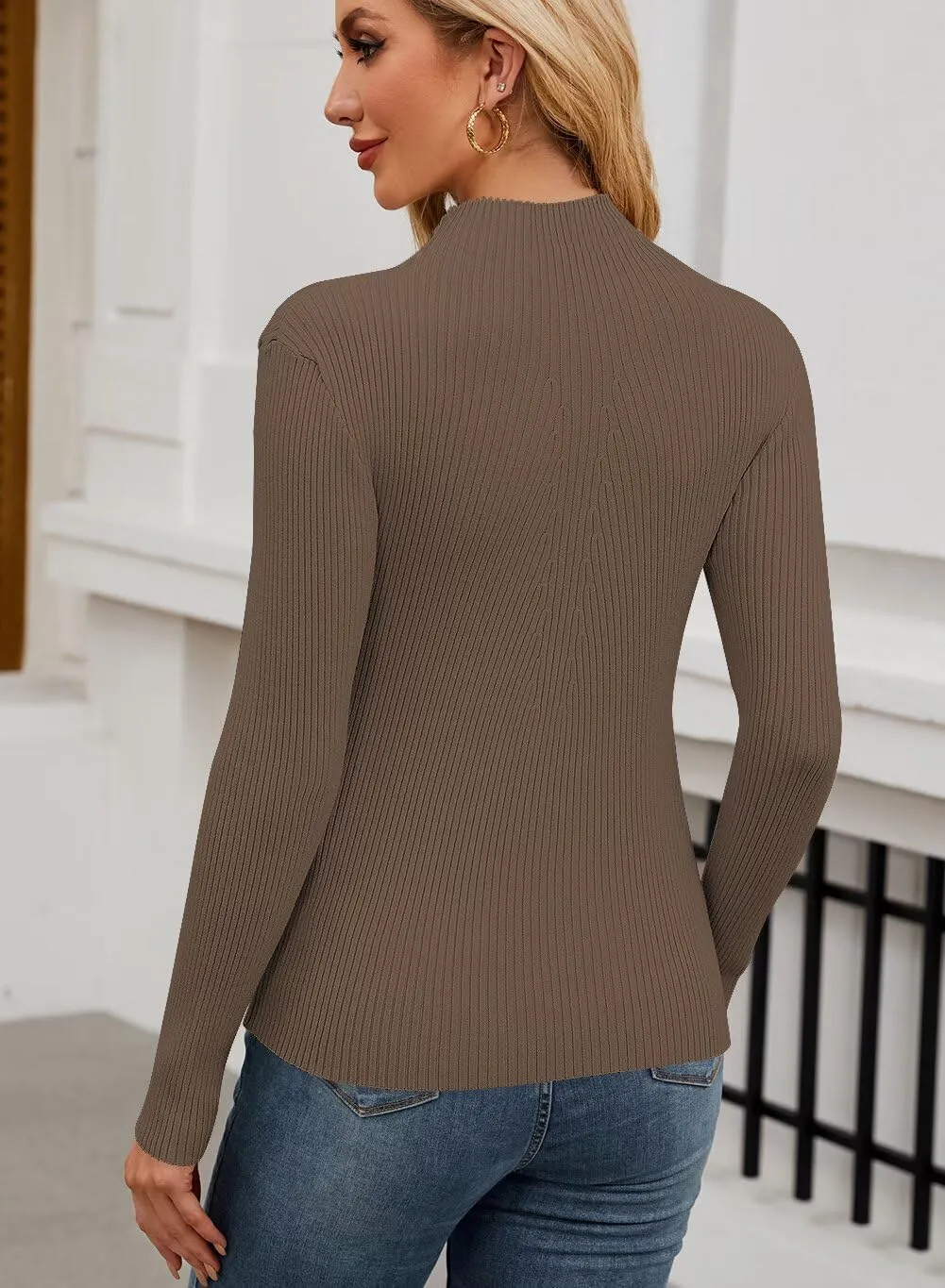 QACOHU Turtleneck Ribbed Sweaters for Women Cute Sexy Knitted Warm Fitted Sweaters Tops