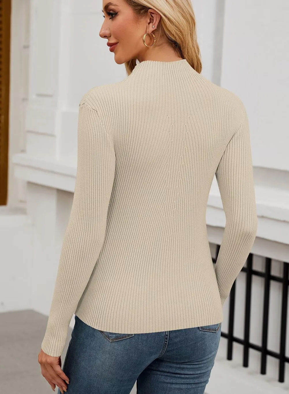 QACOHU Turtleneck Ribbed Sweaters for Women Cute Sexy Knitted Warm Fitted Sweaters Tops