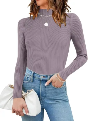 QACOHU Turtleneck Ribbed Sweaters for Women Cute Sexy Knitted Warm Fitted Sweaters Tops