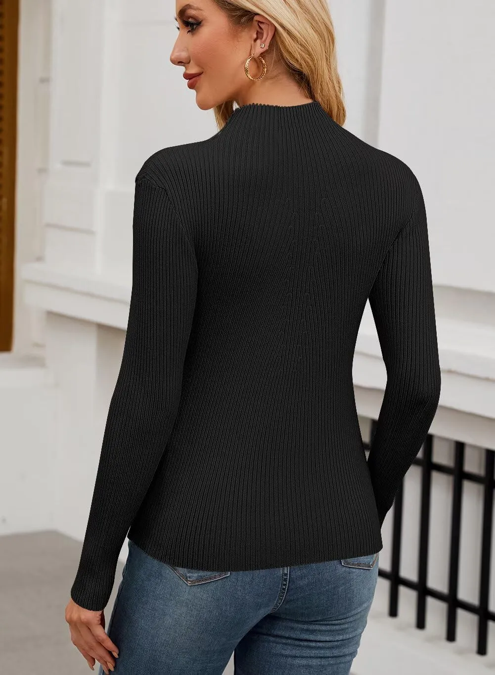 QACOHU Turtleneck Ribbed Sweaters for Women Cute Sexy Knitted Warm Fitted Sweaters Tops