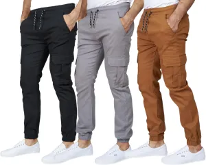 RGSTR 3 Pack Cargo Pants for Men - Relaxed Fit Twill Joggers with Elastic Waistband and Stretch Fabric - Casual Wear