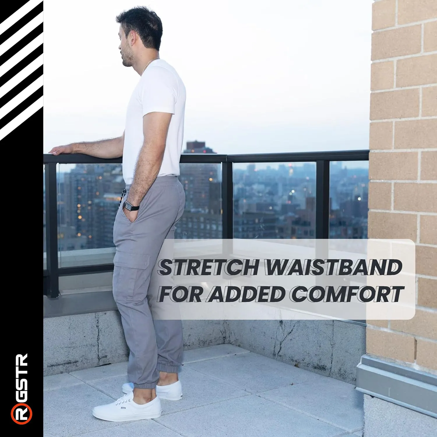 RGSTR 3 Pack Cargo Pants for Men - Relaxed Fit Twill Joggers with Elastic Waistband and Stretch Fabric - Casual Wear