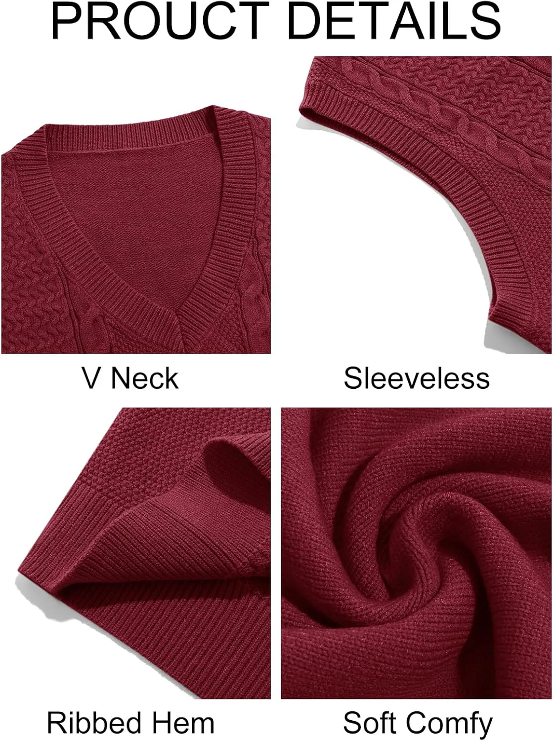 Runcati Mens V Neck Sweater Vest Casual Cable Knitted Pullover Knitwear Slim Fit Sleeveless Sweaters