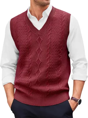 Runcati Mens V Neck Sweater Vest Casual Cable Knitted Pullover Knitwear Slim Fit Sleeveless Sweaters