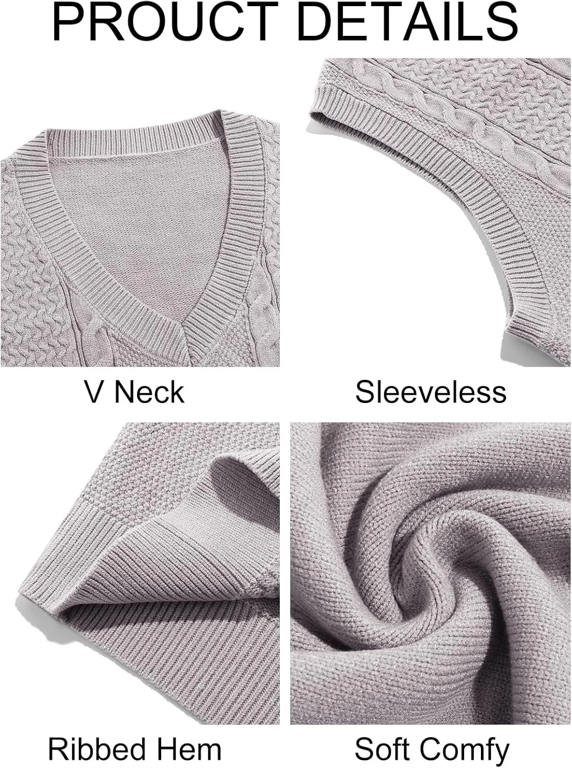 Runcati Mens V Neck Sweater Vest Casual Cable Knitted Pullover Knitwear Slim Fit Sleeveless Sweaters