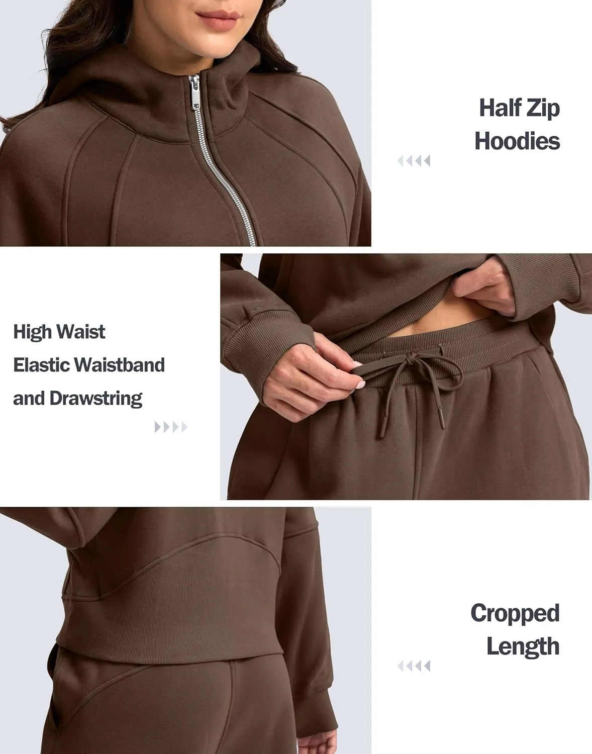 SANTINY Womens Sweatsuits 2 piece Set Fleece Lined Hoodies Crop Sweatshirt Winter Lounge Sets Wide Leg Sweatpants