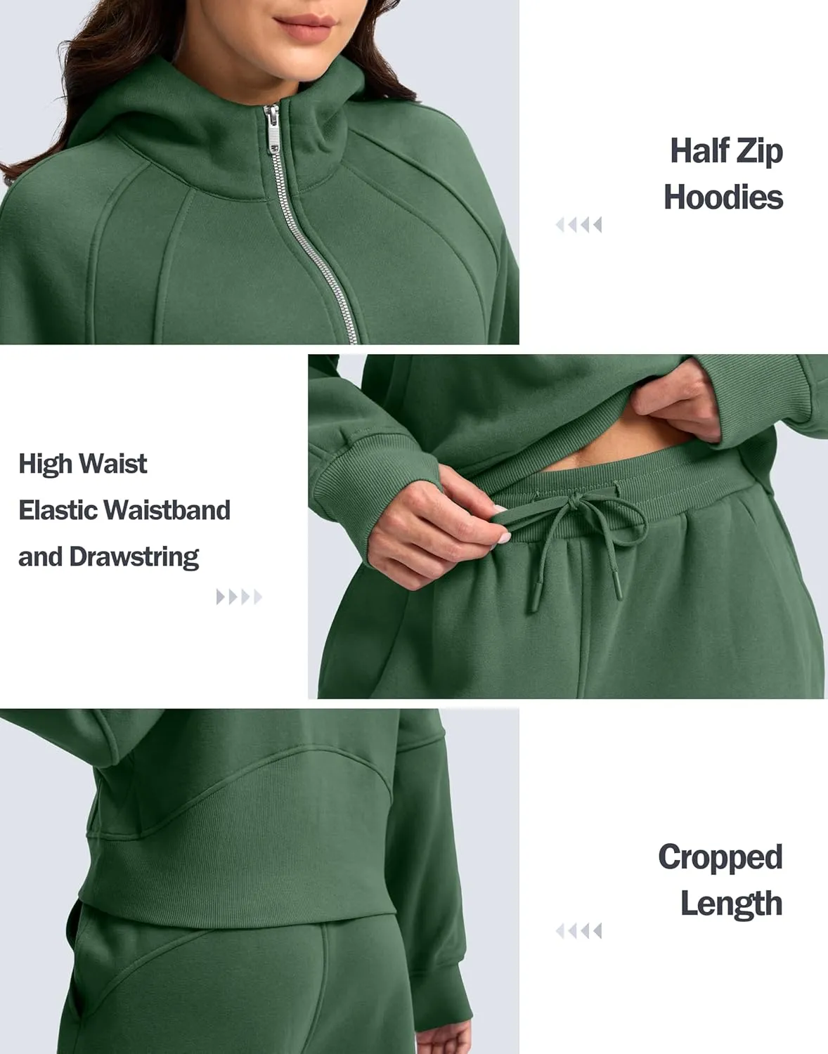 SANTINY Womens Sweatsuits 2 piece Set Fleece Lined Hoodies Crop Sweatshirt Winter Lounge Sets Wide Leg Sweatpants