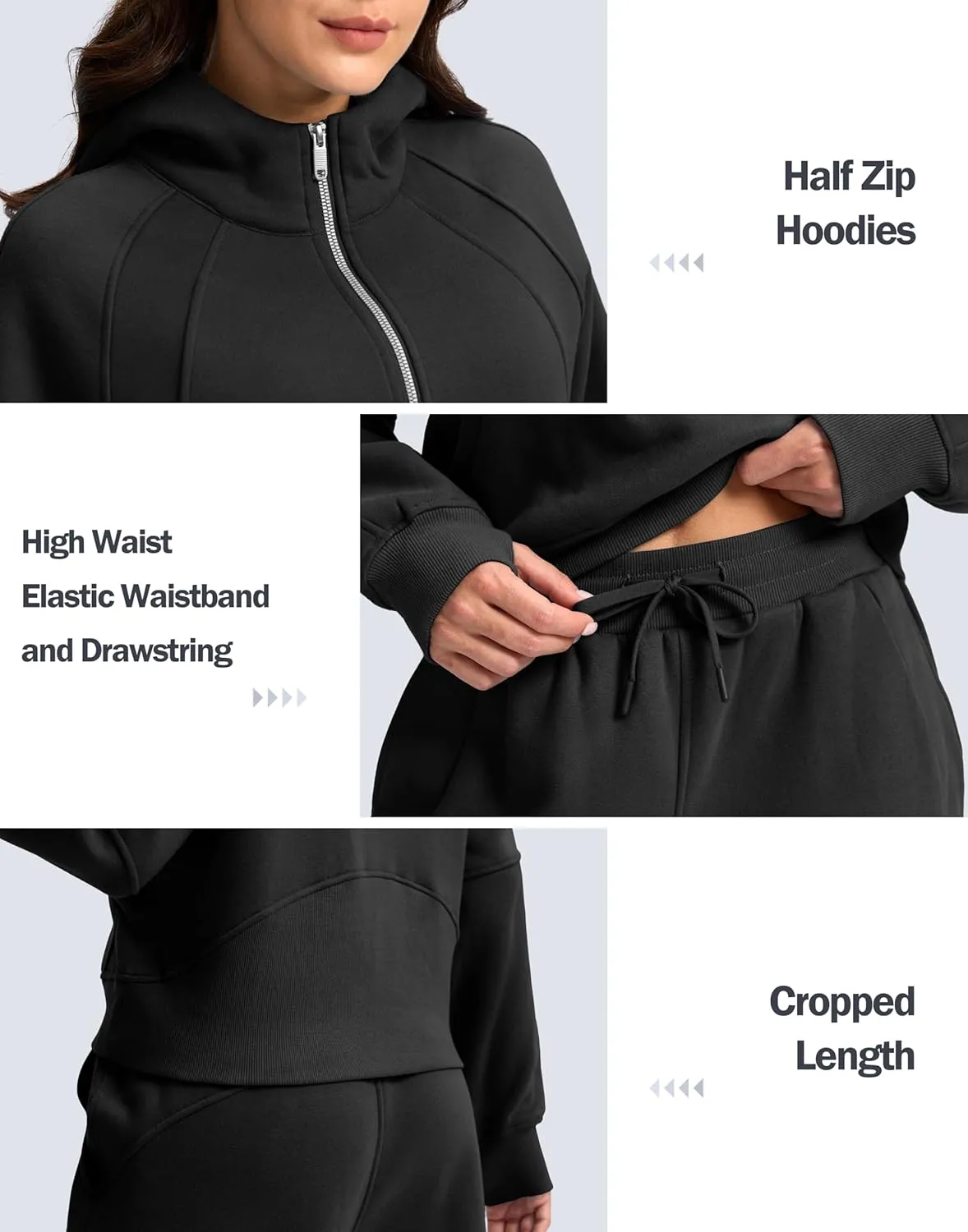 SANTINY Womens Sweatsuits 2 piece Set Fleece Lined Hoodies Crop Sweatshirt Winter Lounge Sets Wide Leg Sweatpants