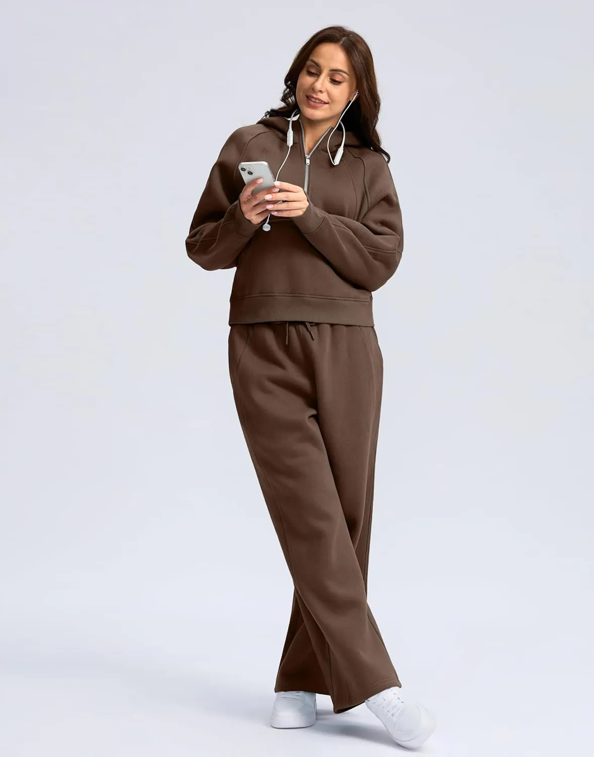 SANTINY Womens Sweatsuits 2 piece Set Fleece Lined Hoodies Crop Sweatshirt Winter Lounge Sets Wide Leg Sweatpants